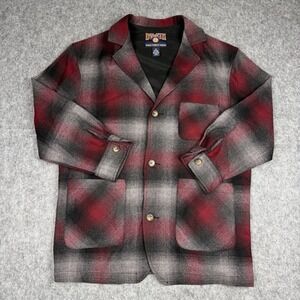 Duluth Trading Jacket Mens Medium Wool Blend Shadow Plaid Blazer Sport Coat Red